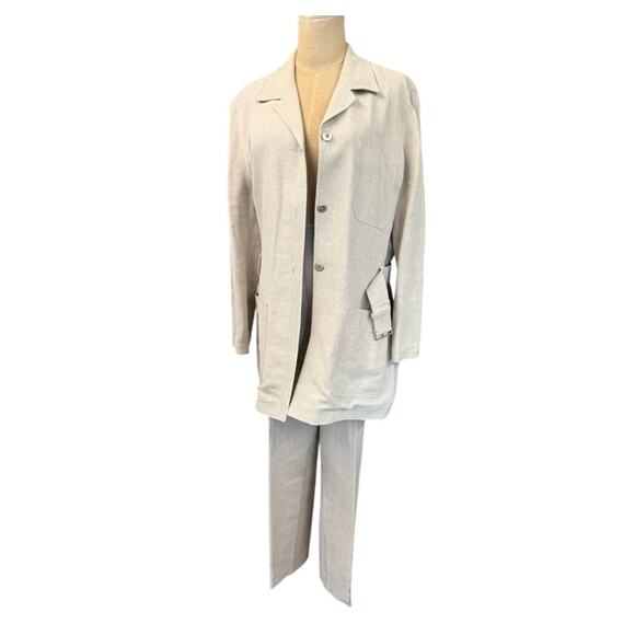 "EMANUEL UNGARO" 2 Pc. 100% Linen Pant Suit SZ 14 VTG  Quiet Luxury Elegant - Picture 2 of 16